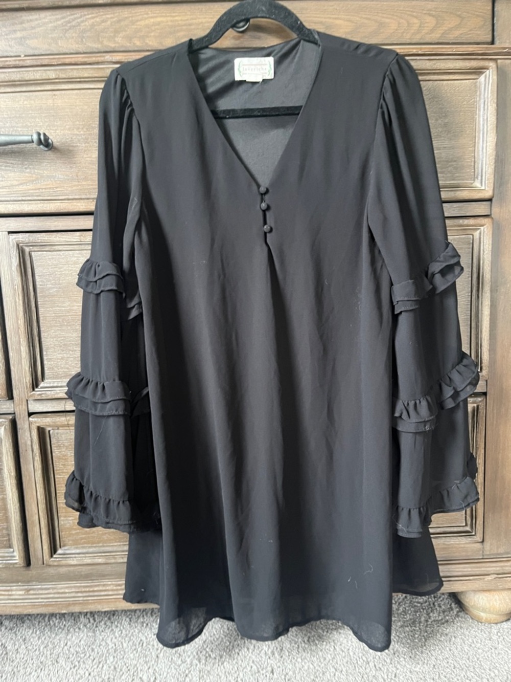 Love Riche Black Dress with Wide Tiered Sleeves